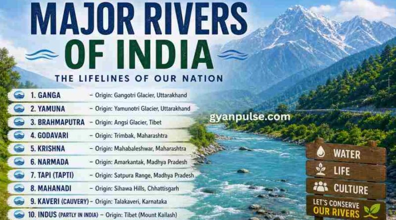 Major Rivers of India and their origin, List with Statewise